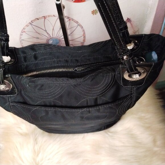 Coach Alex Signature Sateen Tote with Patent Leather Trim - Picture 4 of 14